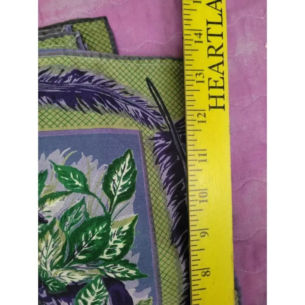 Purple And Green Quail Vintage Set Of 12 Fabric Napkins